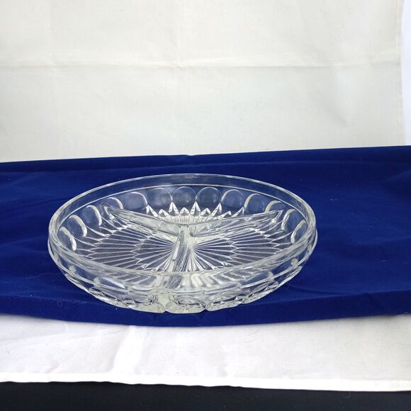 Divided Elegant Relish Dish Beautiful 3-way Lead Crystal 9” - Picture 1 of 3